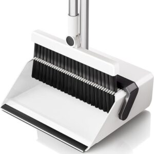 Broom With Dustpan Combo Set Uoeos One Sweep Clean Pet Hair Removal Broom With Self Cleaning Double Layer Teeth High Density Broom And Windproof Dustpan For Indoor Outdoor Standing Broom Holder Set