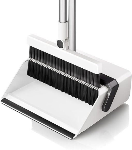 Broom With Dustpan Combo Set Uoeos One Sweep Clean Pet Hair Removal Broom With Self Cleaning Double Layer Teeth High Density Broom And Windproof Dustpan For Indoor Outdoor Standing Broom Holder Set