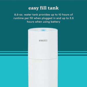 Homedics Portable Humidifier – Small Air Humidifiers for Bedroom, Plants, Office, Travel – Cool Mist Humidifiers, Color-Changing Accent Light, 2 Mist Settings, White