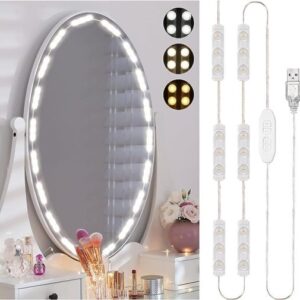 Consciot LED Vanity Lights for Mirror, Hollywood Style Mirror Strip, Adjustable Color & Brightness, USB Cable, Dimmable Makeup Stick on Table Dressing Room Mirror, White