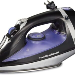 Hamilton Beach Iron & Garment Steamer for Clothes with Smooth Press Stainless Steel Soleplate, 1200 Watts, 8’ Retractable Cord, Black