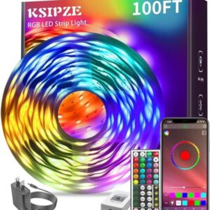 100Ft Led Strip Lights Rgb Music Sync Color Changing Bluetooth Led Lights With Smart App Control Remote Led Lights For Bedroom Room Lighting Flexible Home Decor