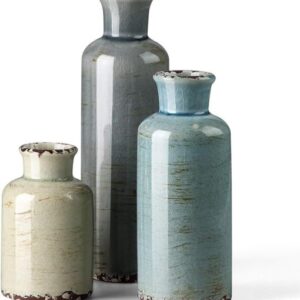 CwlwGO- Ceramic vase 3 Piece Set, Small Flower vase for Home Decoration, Modern Farmhouse Decoration, Living Room,Table Shelf, Centerpieces Decoration, Fireplace and Entrance Decoration-Multicolor