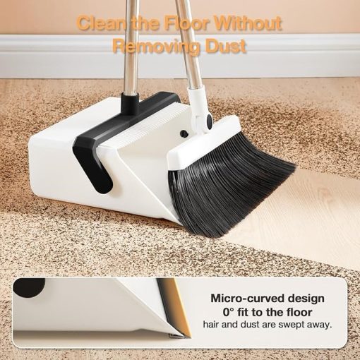 Broom With Dustpan Combo Set Uoeos One Sweep Clean Pet Hair Removal Broom With Self Cleaning Double Layer Teeth High Density Broom And Windproof Dustpan For Indoor Outdoor Standing Broom Holder Set - Image 2
