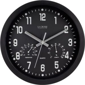 La Crosse 404 2631 12 Black Analog Clock With Temp Humidity