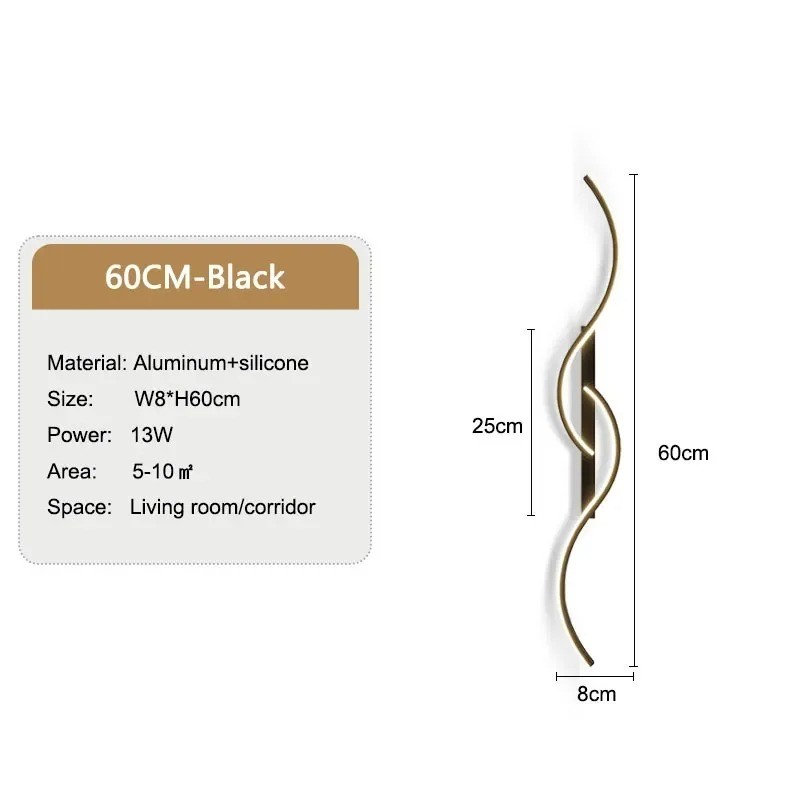 Indoor Stepless Dimmable LED Wall Lights Sofa Background Wall Sconce Black Gold LED Wall Lamps with RC for Bedroom Living Room - Image 4